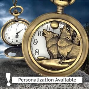 Howling Wolf Pocket Watch - Full Moon Wolves Nature Gift Werewolf Scout Award